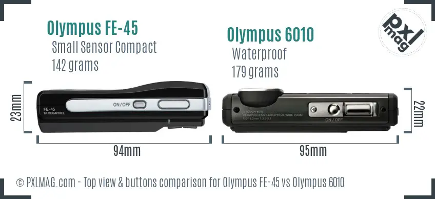 Olympus FE-45 vs Olympus 6010 top view buttons comparison