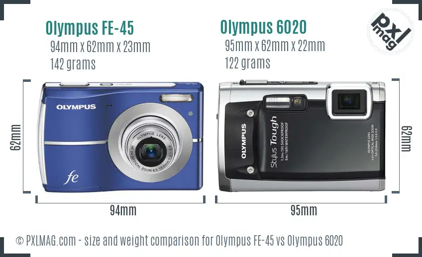 Olympus FE-45 vs Olympus 6020 size comparison