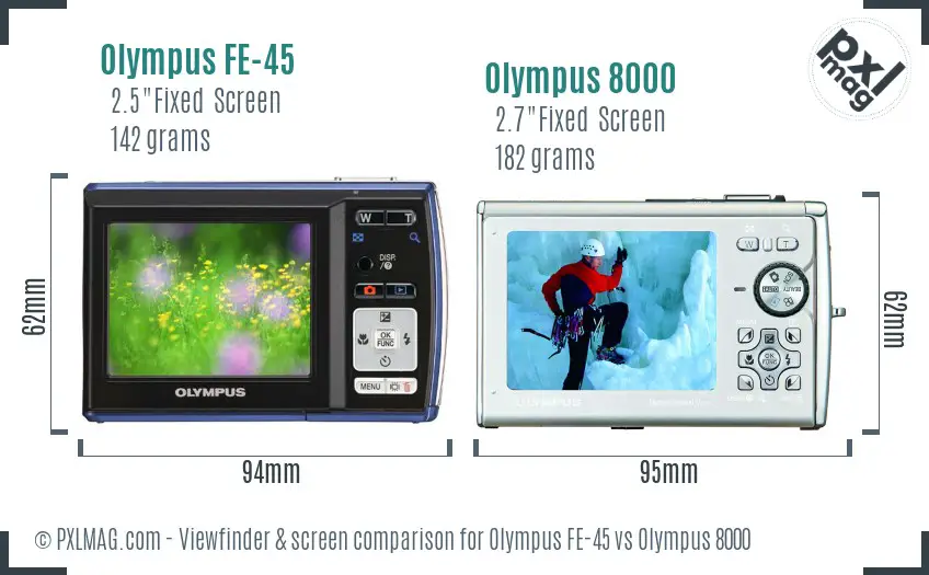 Olympus FE-45 vs Olympus 8000 Screen and Viewfinder comparison