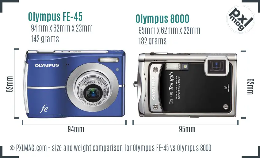 Olympus FE-45 vs Olympus 8000 size comparison