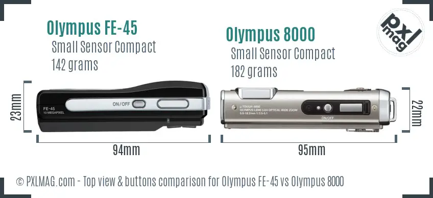Olympus FE-45 vs Olympus 8000 top view buttons comparison
