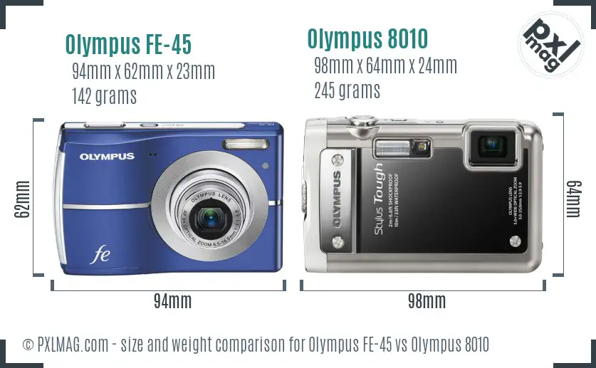 Olympus FE-45 vs Olympus 8010 size comparison