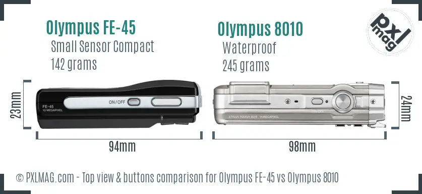 Olympus FE-45 vs Olympus 8010 top view buttons comparison