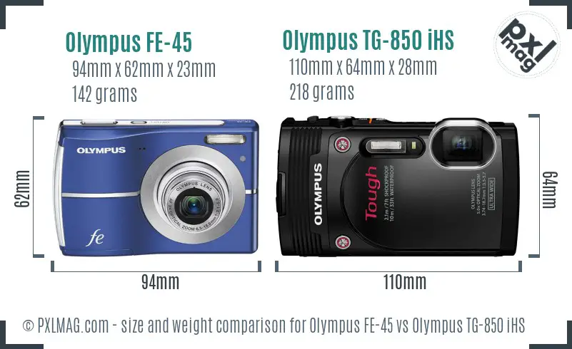 Olympus FE-45 vs Olympus TG-850 iHS size comparison