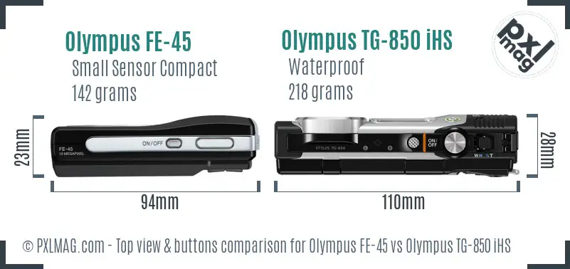Olympus FE-45 vs Olympus TG-850 iHS top view buttons comparison