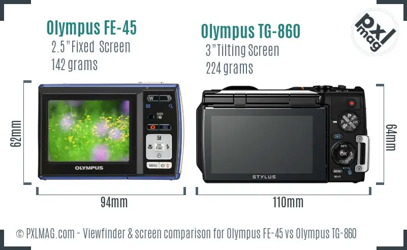 Olympus FE-45 vs Olympus TG-860 Screen and Viewfinder comparison