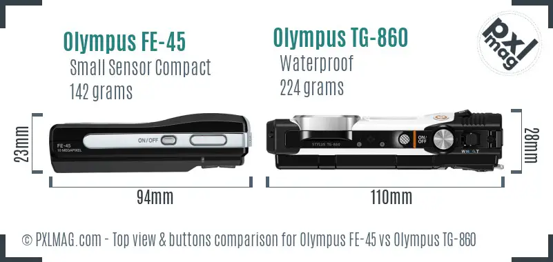 Olympus FE-45 vs Olympus TG-860 top view buttons comparison