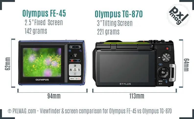 Olympus FE-45 vs Olympus TG-870 Screen and Viewfinder comparison
