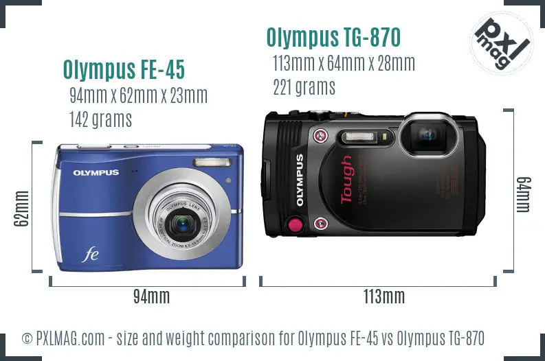 Olympus FE-45 vs Olympus TG-870 size comparison