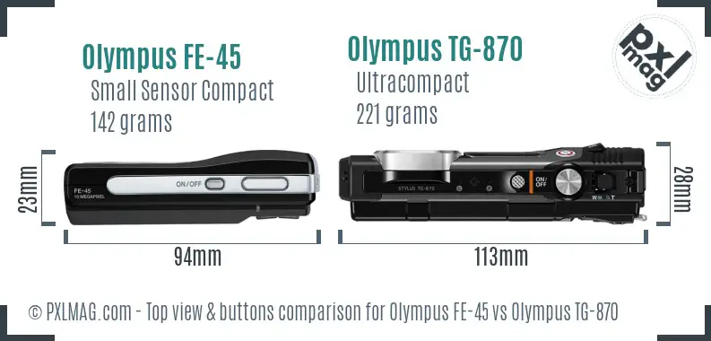 Olympus FE-45 vs Olympus TG-870 top view buttons comparison