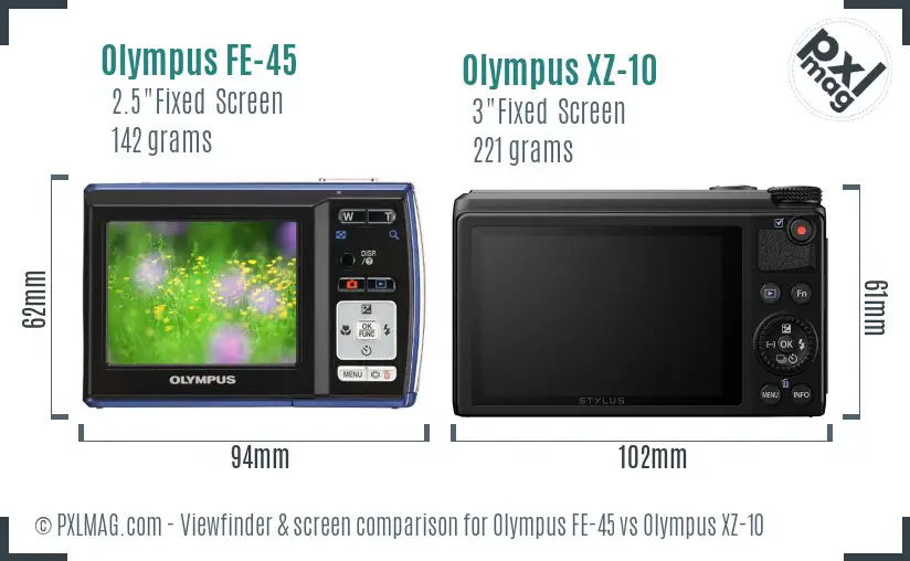 Olympus FE-45 vs Olympus XZ-10 Screen and Viewfinder comparison