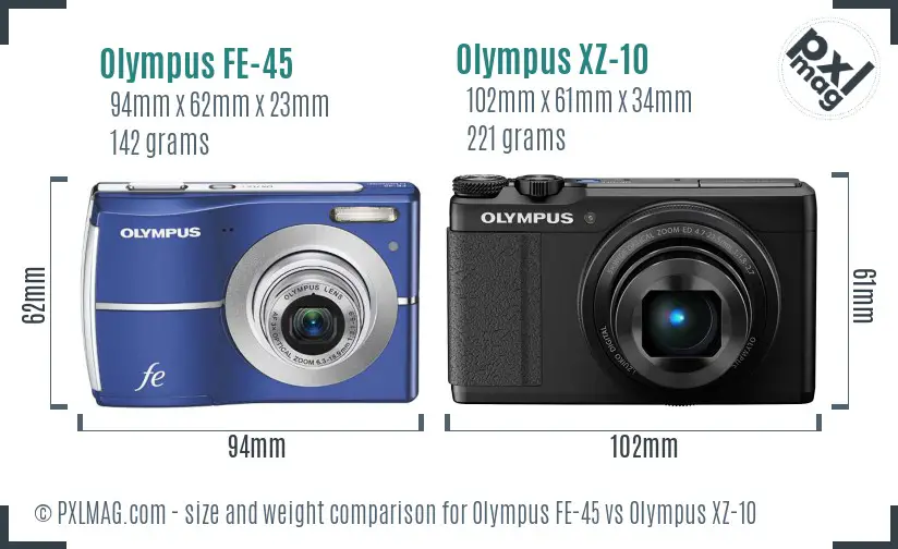 Olympus FE-45 vs Olympus XZ-10 size comparison