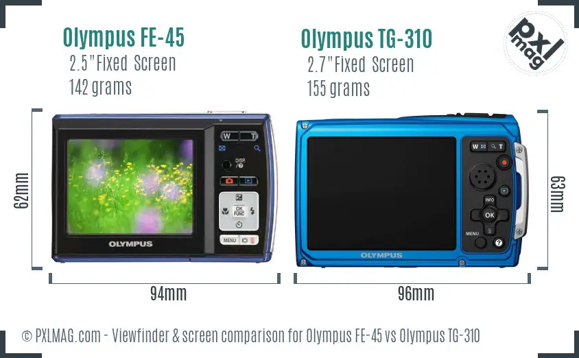 Olympus FE-45 vs Olympus TG-310 Screen and Viewfinder comparison