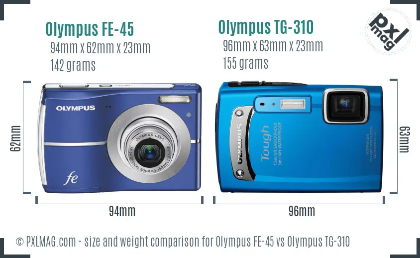 Olympus FE-45 vs Olympus TG-310 size comparison