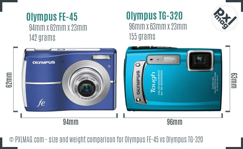Olympus FE-45 vs Olympus TG-320 size comparison