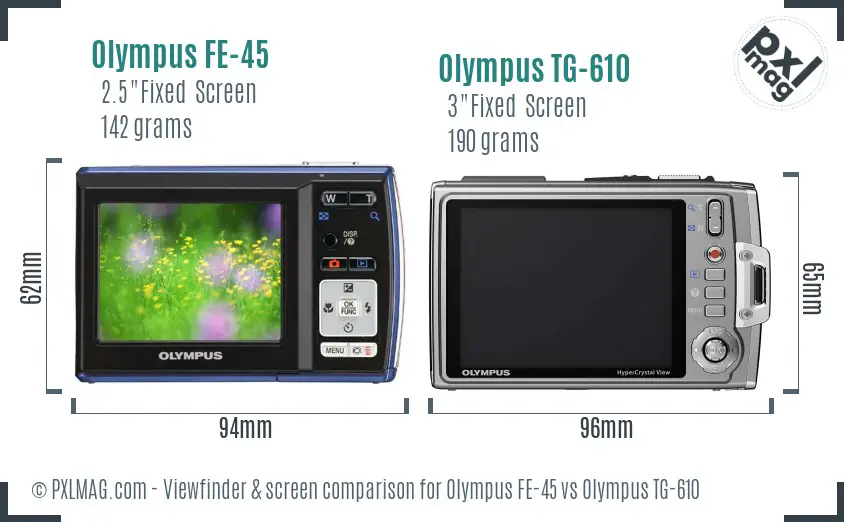 Olympus FE-45 vs Olympus TG-610 Screen and Viewfinder comparison
