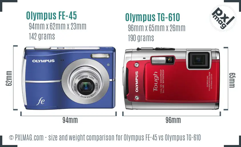Olympus FE-45 vs Olympus TG-610 size comparison