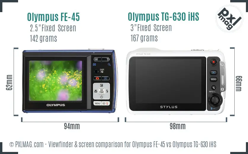 Olympus FE-45 vs Olympus TG-630 iHS Screen and Viewfinder comparison