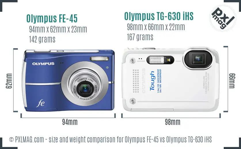 Olympus FE-45 vs Olympus TG-630 iHS size comparison