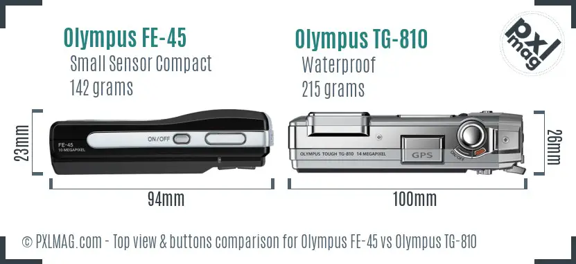 Olympus FE-45 vs Olympus TG-810 top view buttons comparison