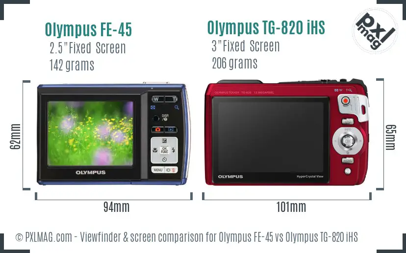 Olympus FE-45 vs Olympus TG-820 iHS Screen and Viewfinder comparison