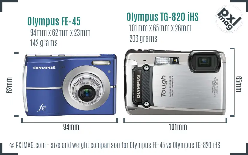Olympus FE-45 vs Olympus TG-820 iHS size comparison