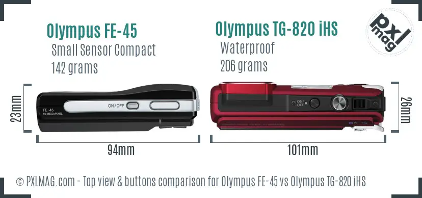 Olympus FE-45 vs Olympus TG-820 iHS top view buttons comparison