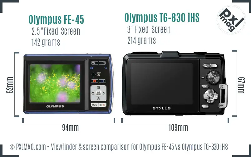 Olympus FE-45 vs Olympus TG-830 iHS Screen and Viewfinder comparison
