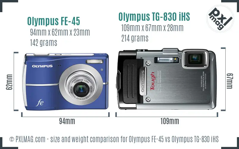 Olympus FE-45 vs Olympus TG-830 iHS size comparison