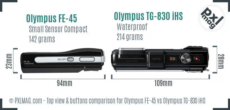 Olympus FE-45 vs Olympus TG-830 iHS top view buttons comparison