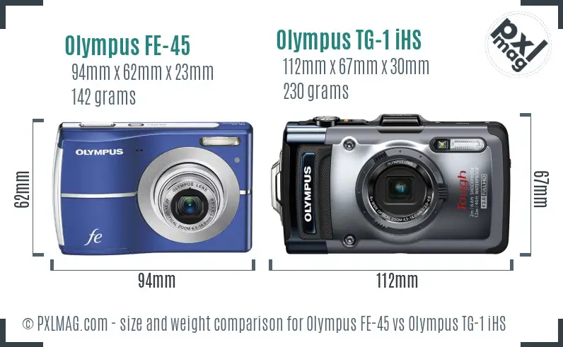 Olympus FE-45 vs Olympus TG-1 iHS size comparison