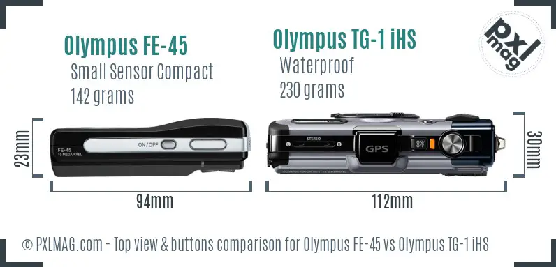 Olympus FE-45 vs Olympus TG-1 iHS top view buttons comparison