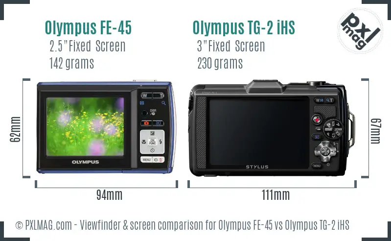 Olympus FE-45 vs Olympus TG-2 iHS Screen and Viewfinder comparison