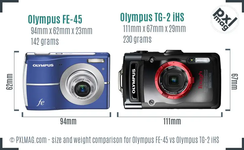 Olympus FE-45 vs Olympus TG-2 iHS size comparison