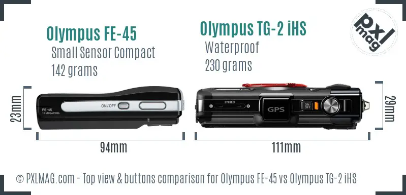 Olympus FE-45 vs Olympus TG-2 iHS top view buttons comparison