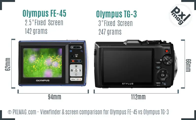 Olympus FE-45 vs Olympus TG-3 Screen and Viewfinder comparison