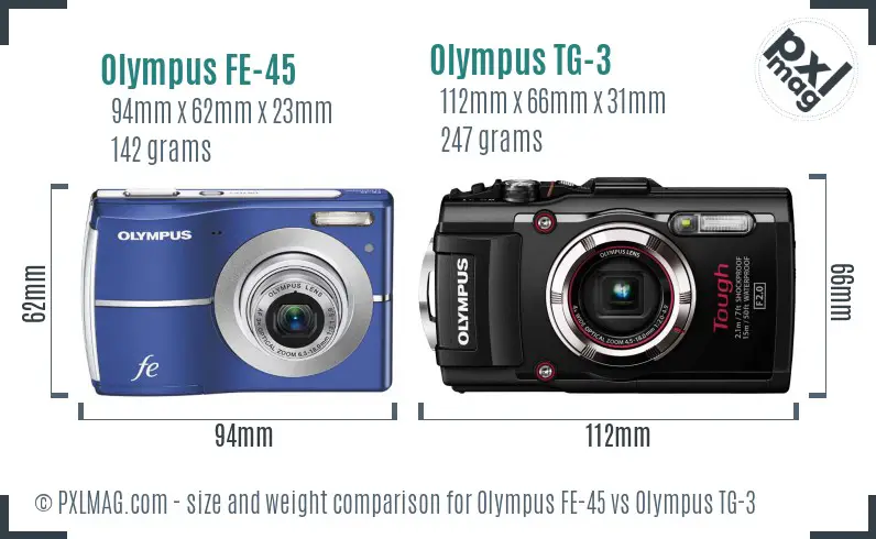 Olympus FE-45 vs Olympus TG-3 size comparison
