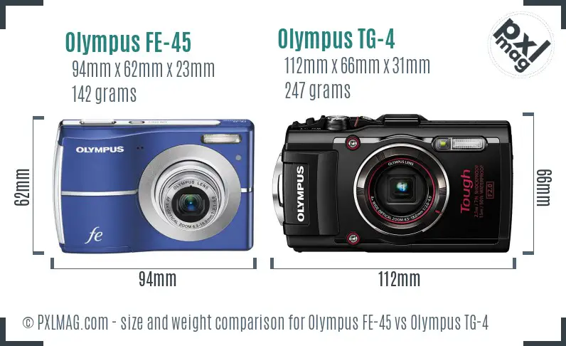 Olympus FE-45 vs Olympus TG-4 size comparison