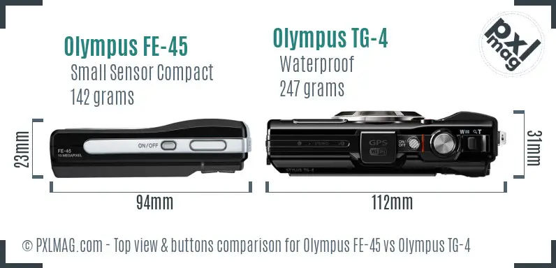 Olympus FE-45 vs Olympus TG-4 top view buttons comparison