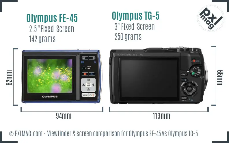 Olympus FE-45 vs Olympus TG-5 Screen and Viewfinder comparison