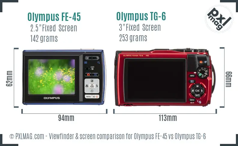 Olympus FE-45 vs Olympus TG-6 Screen and Viewfinder comparison