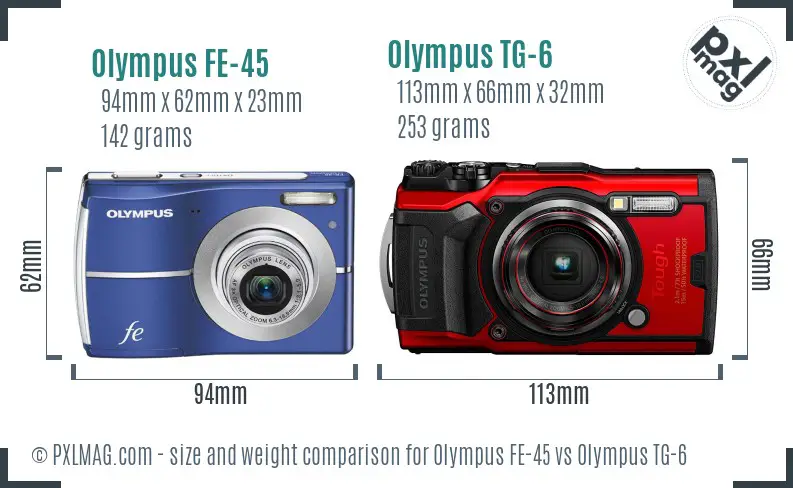 Olympus FE-45 vs Olympus TG-6 size comparison