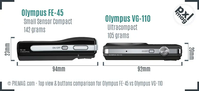 Olympus FE-45 vs Olympus VG-110 top view buttons comparison