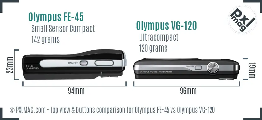 Olympus FE-45 vs Olympus VG-120 top view buttons comparison