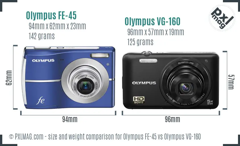 Olympus FE-45 vs Olympus VG-160 size comparison