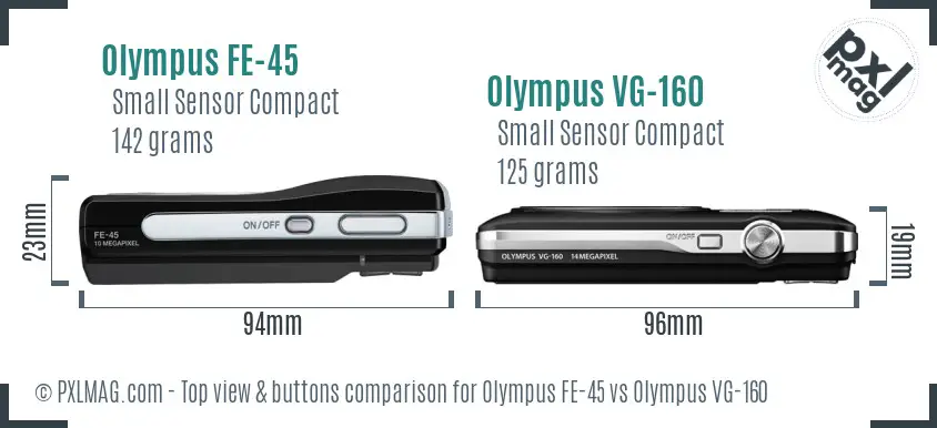 Olympus FE-45 vs Olympus VG-160 top view buttons comparison