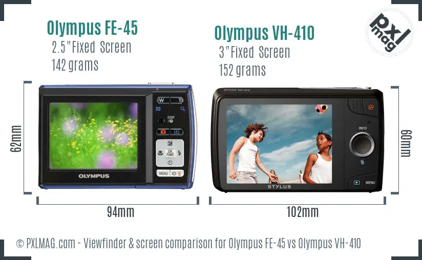 Olympus FE-45 vs Olympus VH-410 Screen and Viewfinder comparison