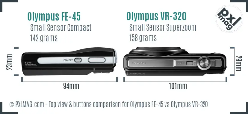 Olympus FE-45 vs Olympus VR-320 top view buttons comparison