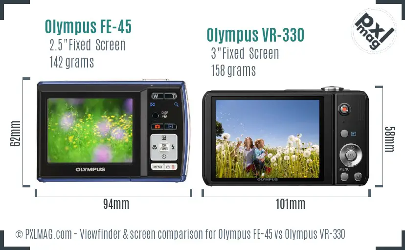 Olympus FE-45 vs Olympus VR-330 Screen and Viewfinder comparison