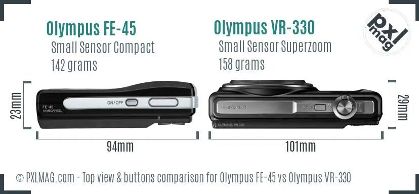 Olympus FE-45 vs Olympus VR-330 top view buttons comparison